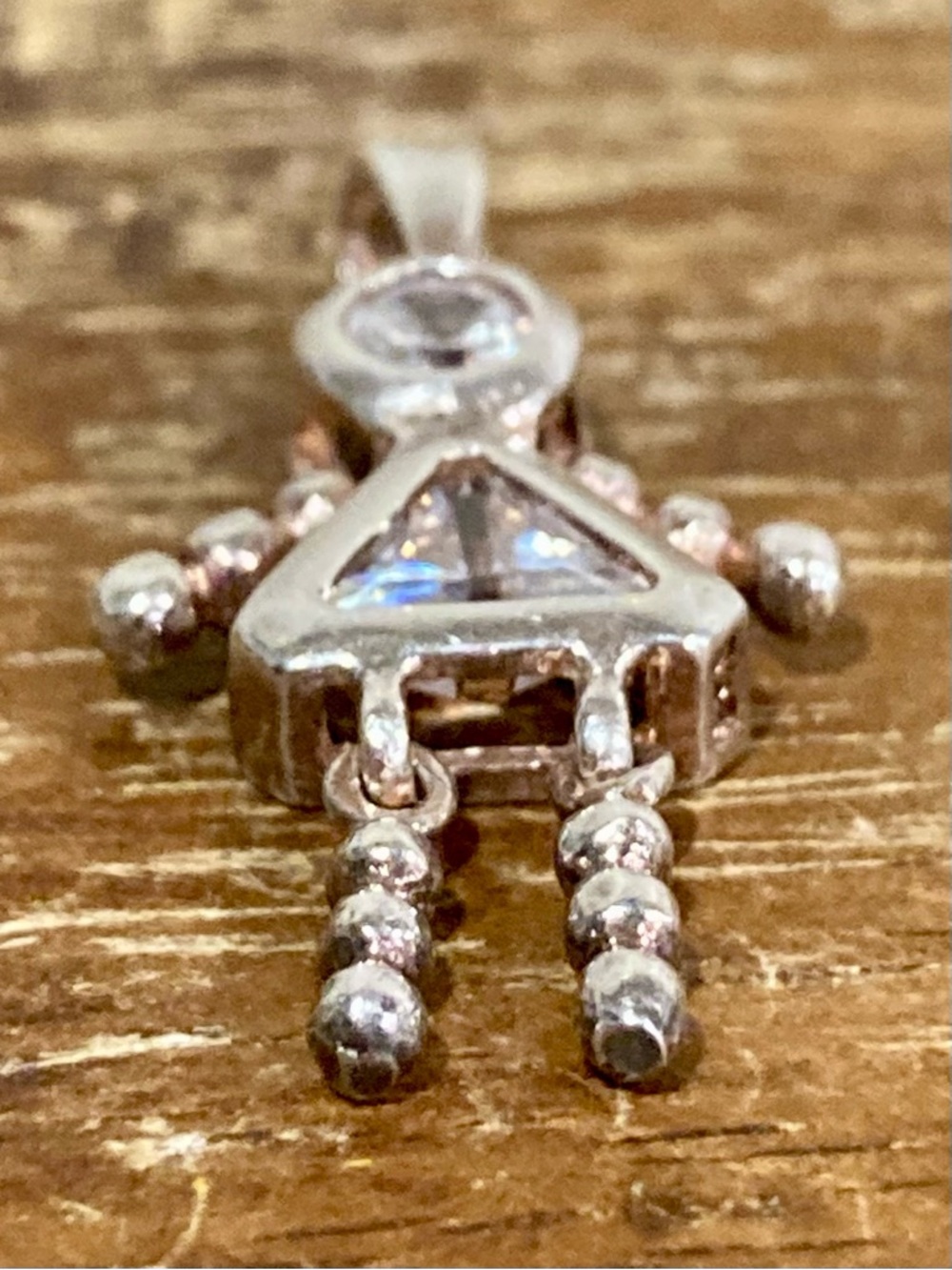 Silver Tone Woman / Mom Pendant with Clear Stones - Picture 4 of 10